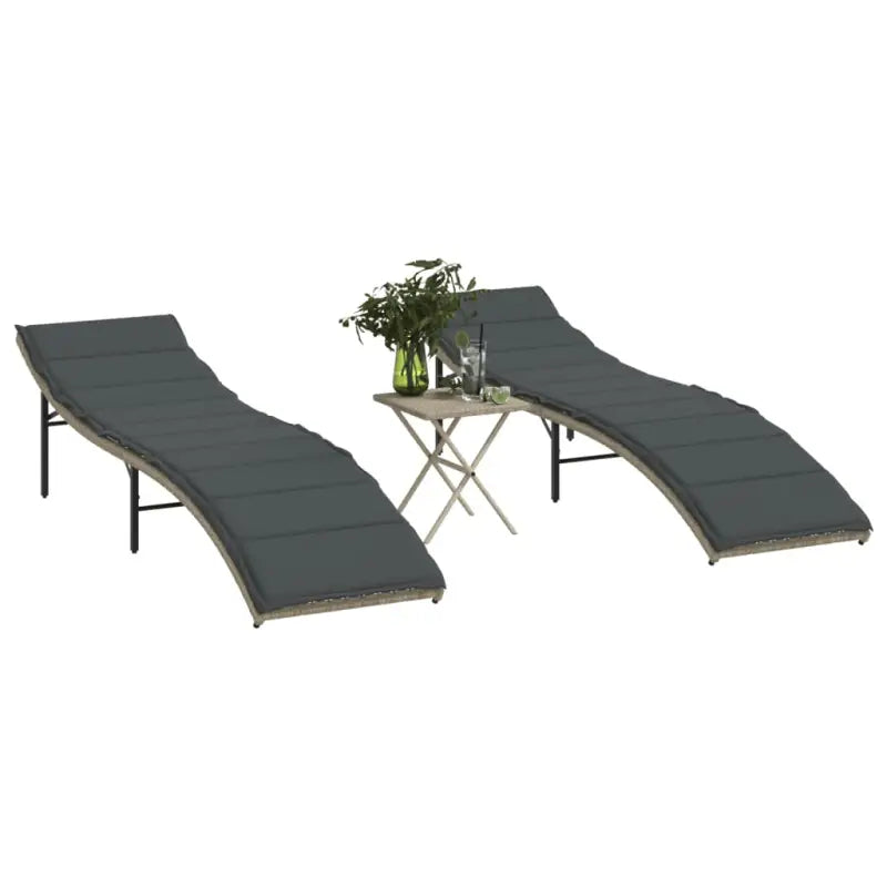 Ligstoelen met verstelbare rugleuning en poly rattan voor buitengebruik - Lichtgrijs / 2 - Ligstoelen