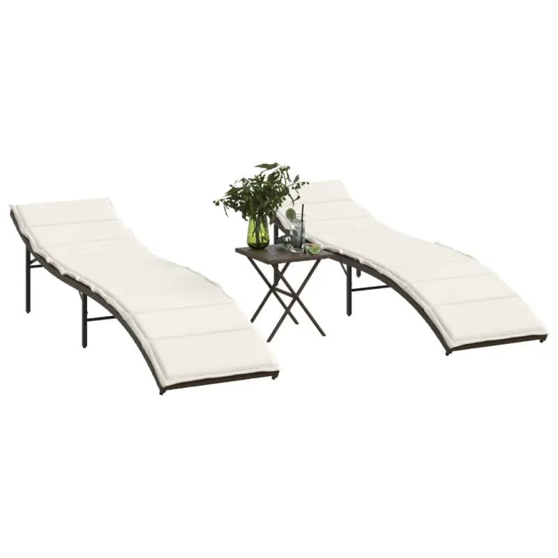 Ligstoelen met verstelbare rugleuning en poly rattan voor buitengebruik - Bruin / 2 - Ligstoelen