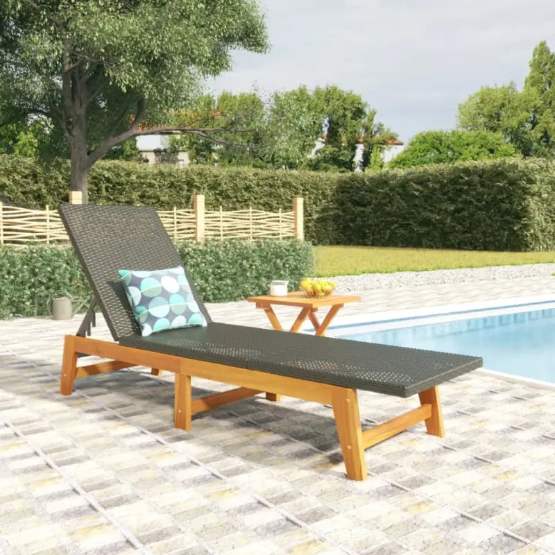 Ligstoelen set met massief acaciahout en verstelbare rugleuning - 1 / Ligbed + Tafel / Nee - Ligstoelen