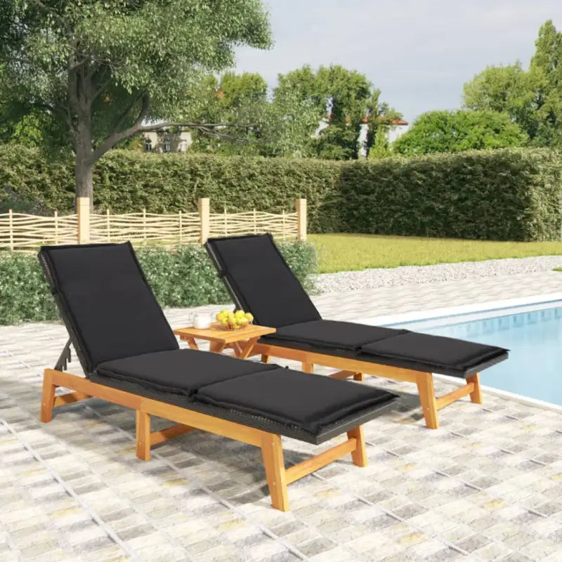 Ligstoelen set met massief acaciahout en verstelbare rugleuning - 1 / 2x Ligbed / Ja - Ligstoelen