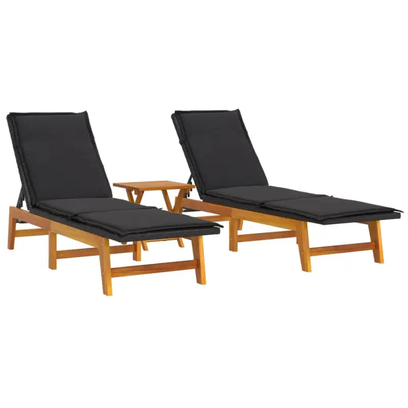 Ligstoelen set met massief acaciahout en verstelbare rugleuning - Ligstoelen