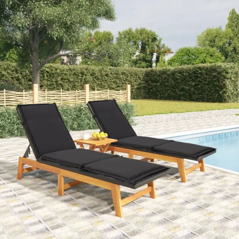 Ligstoelen set met massief acaciahout en verstelbare rugleuning - Ligstoelen