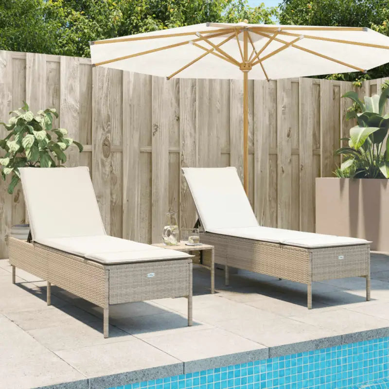 Ligstoelen set met poly rattan en comfortabele zitervaring - beige en crèmekleurig / 1 - Ligstoelen
