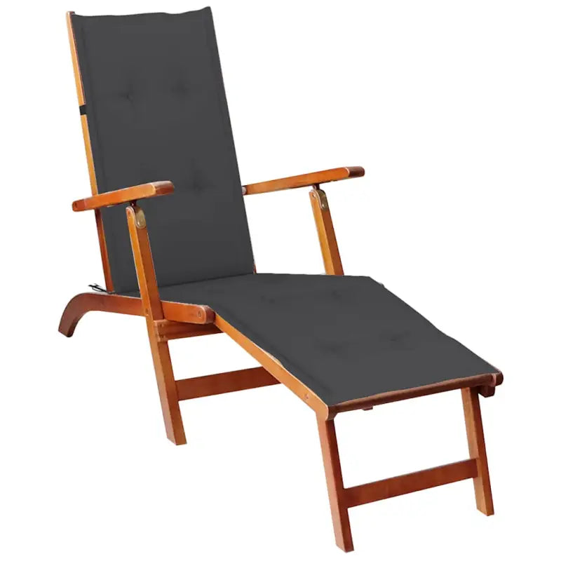 Ligstoelen van massief acaciahout met elastische band en sets touwtjes - Antraciet / 1 - Ligstoelen