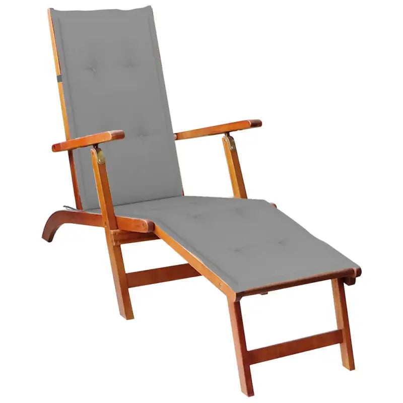 Ligstoelen van massief acaciahout met elastische band en sets touwtjes - Bruin en grijs / 1 - Ligstoelen