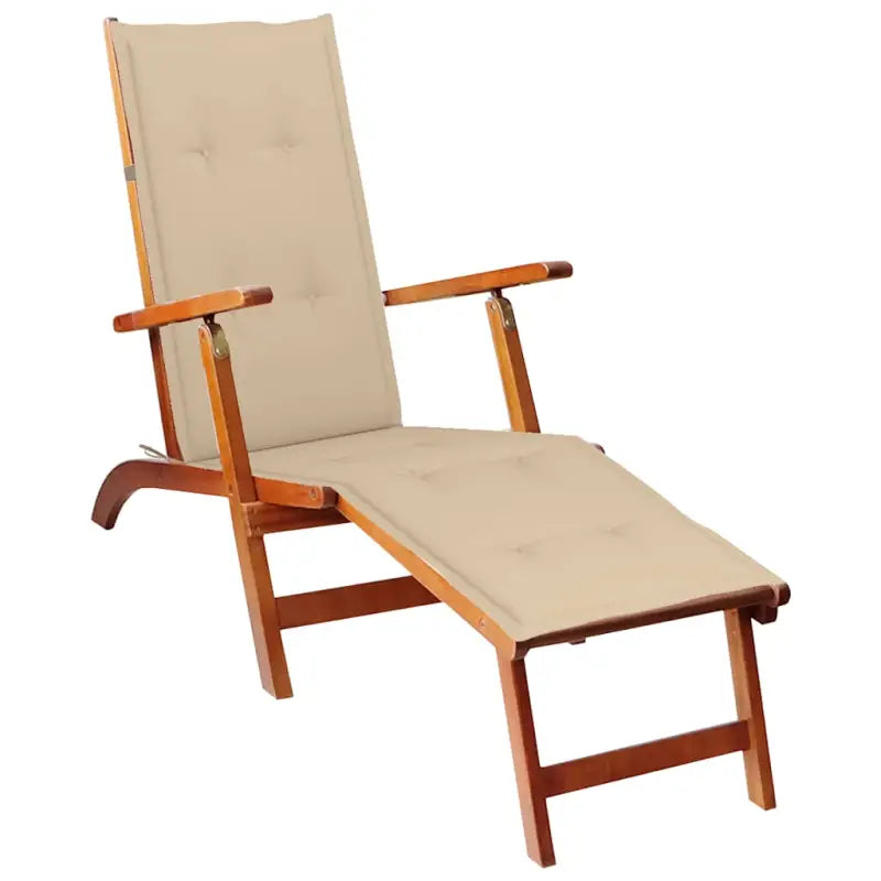 Ligstoelen van massief acaciahout met elastische band en sets touwtjes - Beige / 1 - Ligstoelen