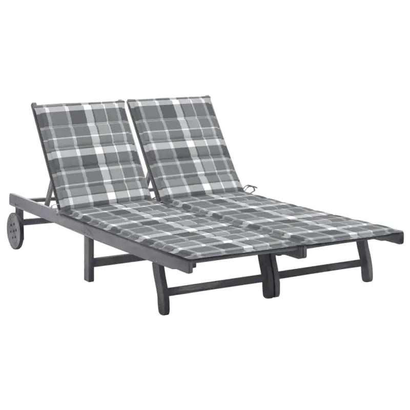 Ligstoelen van massief acaciahout met greywash afwerking voor buiten - Grijs ruitpatroon / 200 x 123 x 85 cm / 1