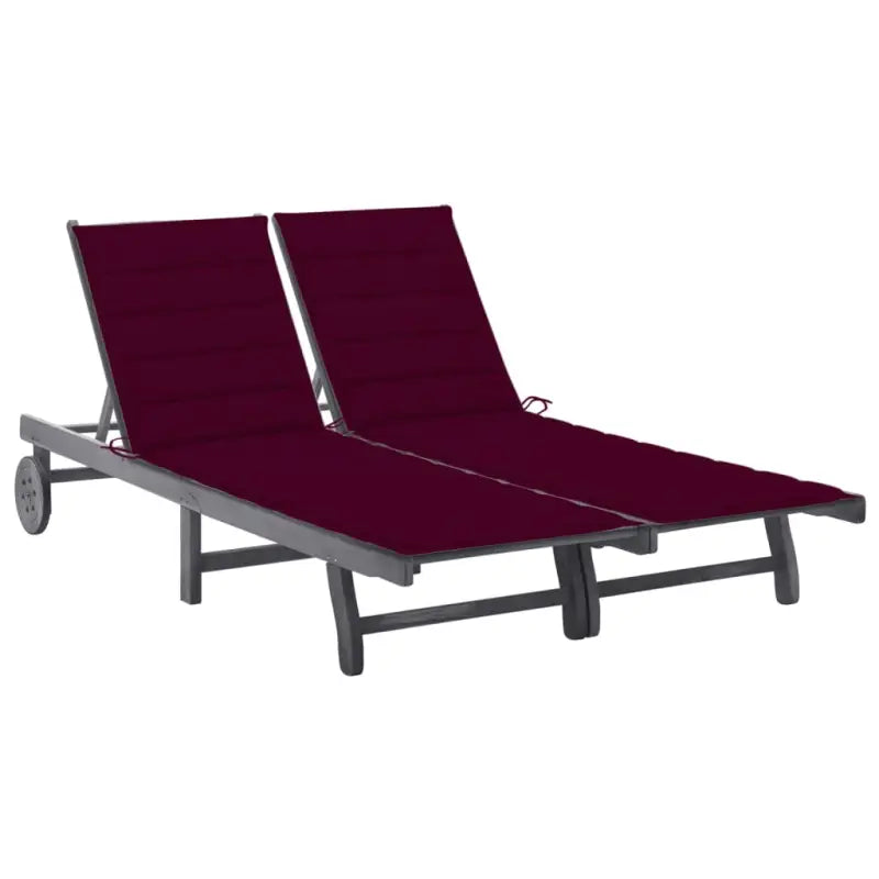 Ligstoelen van massief acaciahout met greywash afwerking voor buiten - Wijnrood / 200 x 123 x 85 cm / 1 - Ligstoelen