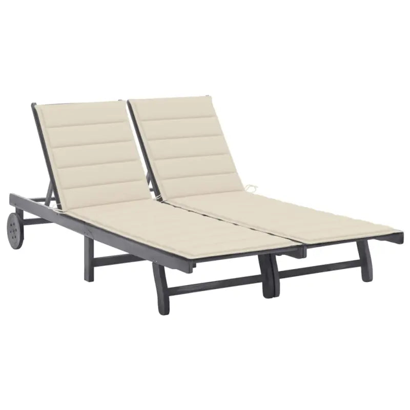 Ligstoelen van massief acaciahout met greywash afwerking voor buiten - Crème / 200 x 123 x 85 cm / 1 - Ligstoelen