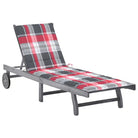 Ligstoelen van massief acaciahout met greywash afwerking voor buiten - Rood ruitpatroon / 200 x 63 x 85 cm / 1