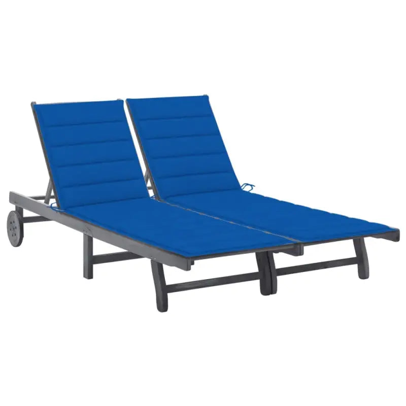 Ligstoelen van massief acaciahout met greywash afwerking voor buiten - koningsblauw / 200 x 123 x 85 cm / 1 - Ligstoelen