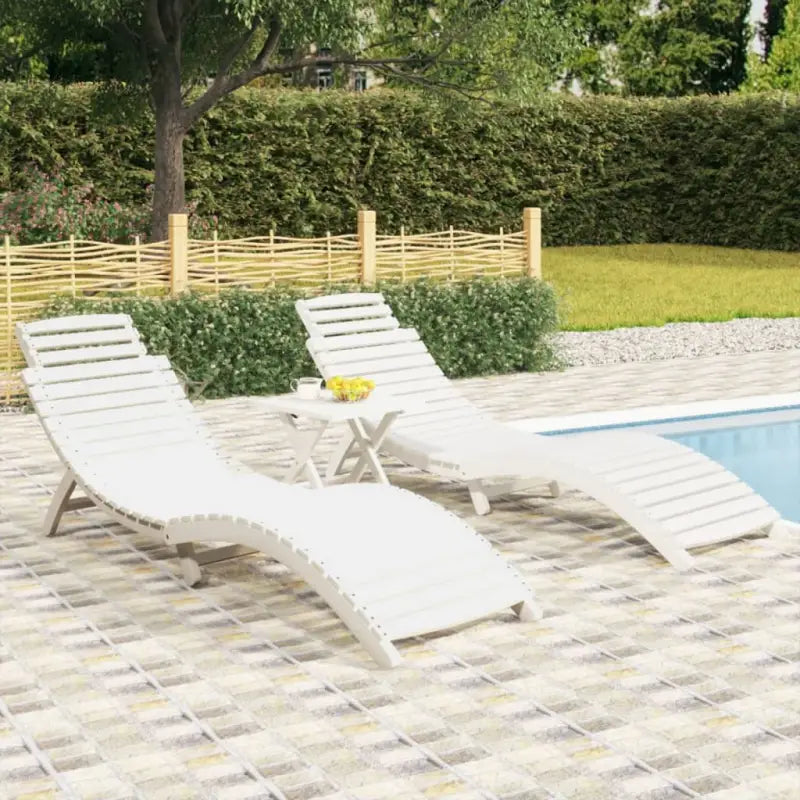 Ligstoelen van massief acaciahout voor ontspannen zonnebaden - Wit / 2 / Met tafel - Ligstoelen