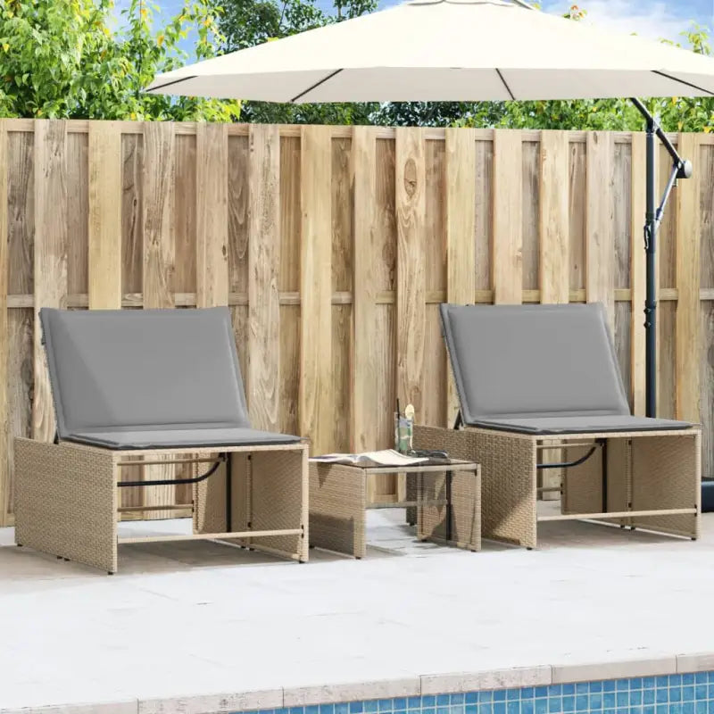 Ligstoelen van poly rattan met gemakkelijk schoon en gehard glas oppervlak - Beige / 1 - Ligstoelen