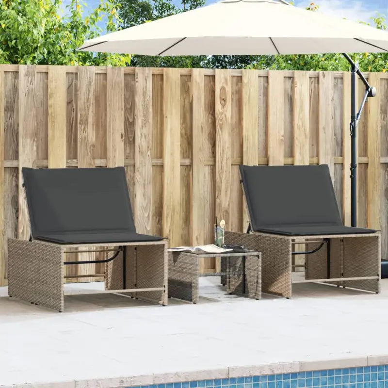 Ligstoelen van poly rattan met gemakkelijk schoon en gehard glas oppervlak - Grijs / 1 - Ligstoelen
