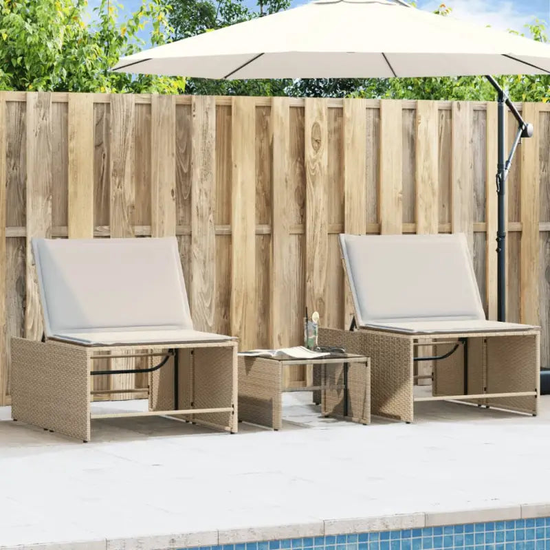 Ligstoelen van poly rattan met gemakkelijk schoon en gehard glas oppervlak - beige en crèmekleurig / 1 - Ligstoelen