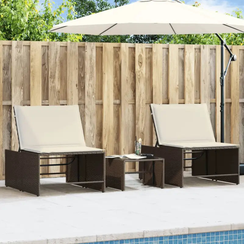 Ligstoelen van poly rattan met gemakkelijk schoon en gehard glas oppervlak - Bruin / 1 - Ligstoelen