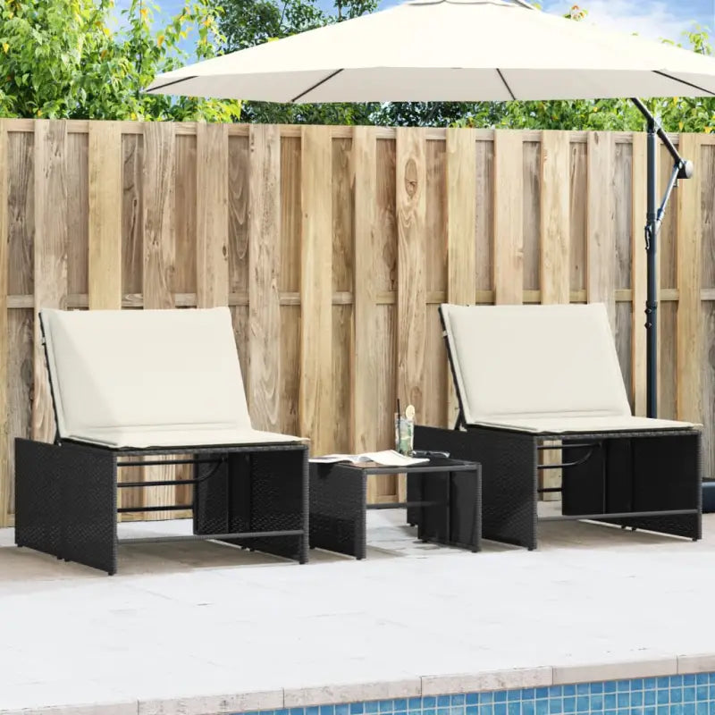Ligstoelen van poly rattan met gemakkelijk schoon en gehard glas oppervlak - Zwart / 1 - Ligstoelen
