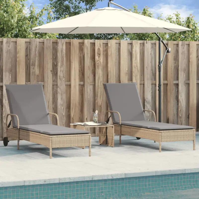 Ligstoelen van poly rattan voor een comfortabele zitervaring - Beige en grijs / 1 - Ligstoelen