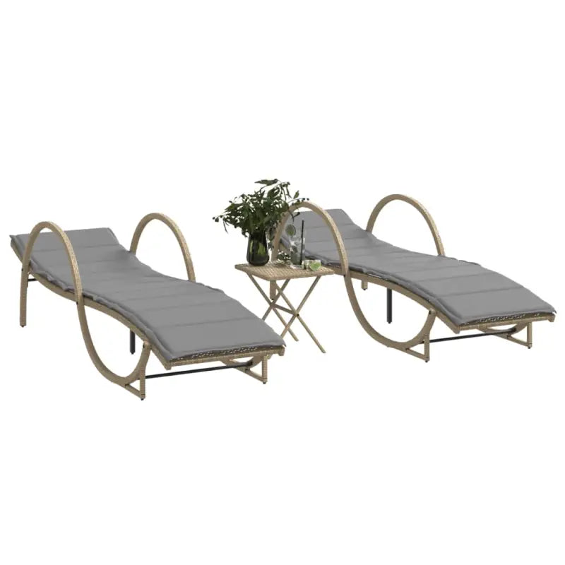 Ligtstoel met verstelbare rugleuning en poly rattan voor buitenplezier - Beige / 2 - Ligstoelen