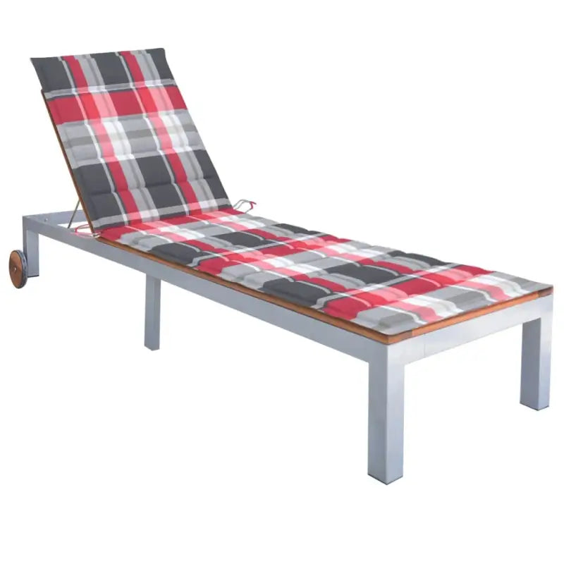 Ligtstoel van massief acaciahout en gegalvaniseerd staal voor buiten - Rood ruitpatroon / 200 x 60 cm / 1 - Ligstoelen