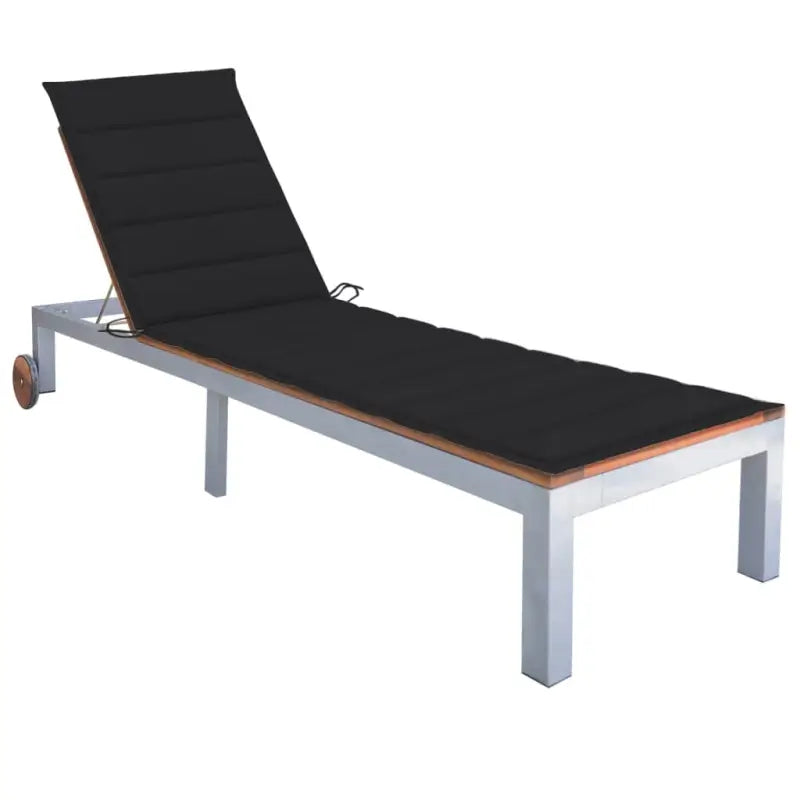 Ligtstoel van massief acaciahout en gegalvaniseerd staal voor buiten - Zwart / 200 x 60 cm / 1 - Ligstoelen