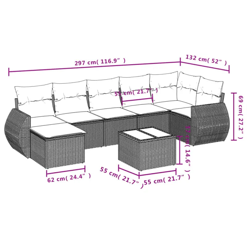 Lounge Dining Set in Grijs Materiaal met Waterdichte Tas en Gepoedercoat Staal - Tuinsets