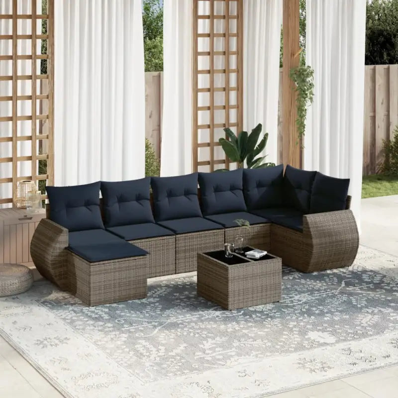 Lounge Dining Set in Grijs Materiaal met Waterdichte Tas en Gepoedercoat Staal - grijs en marineblauw / Met tafel