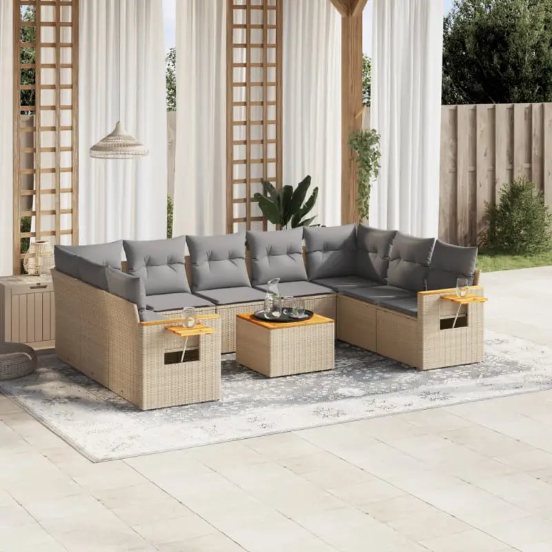 Lounge Dressoir Tuinset met zwart materiaal en gepoedercoat staal - Beige en grijs / Met tafel - Tuinsets