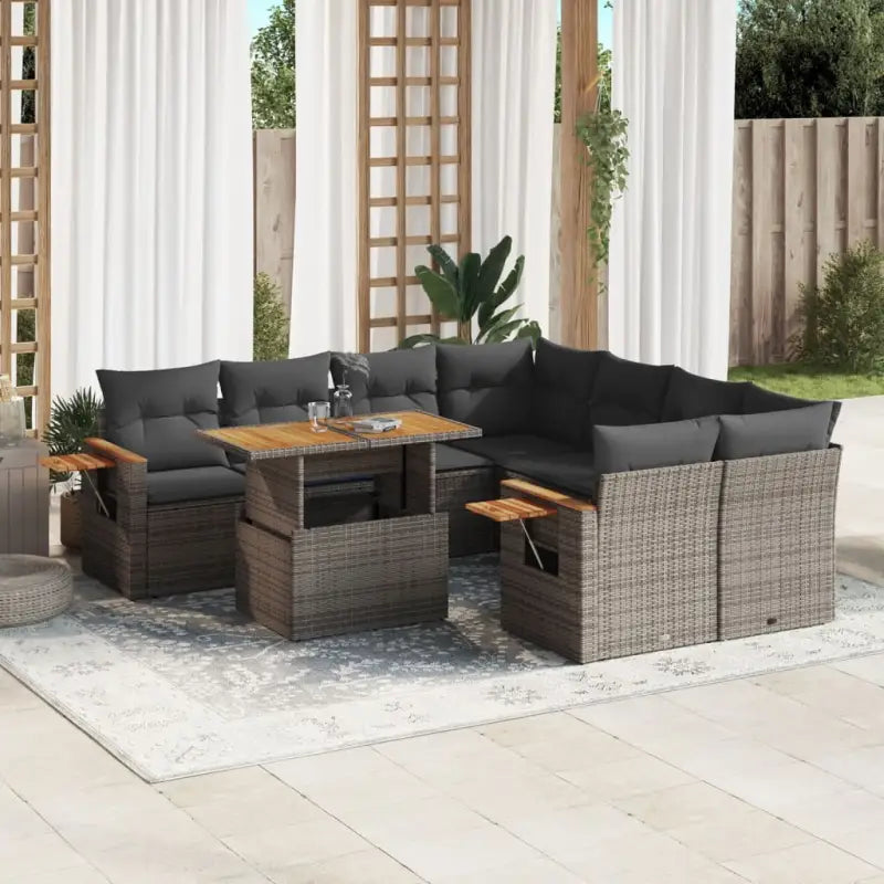 Lounge set in beige materiaal met gepoedercoat staal en comfortabele afmetingen - Grijs / zonder opbergruimte - Tuinsets