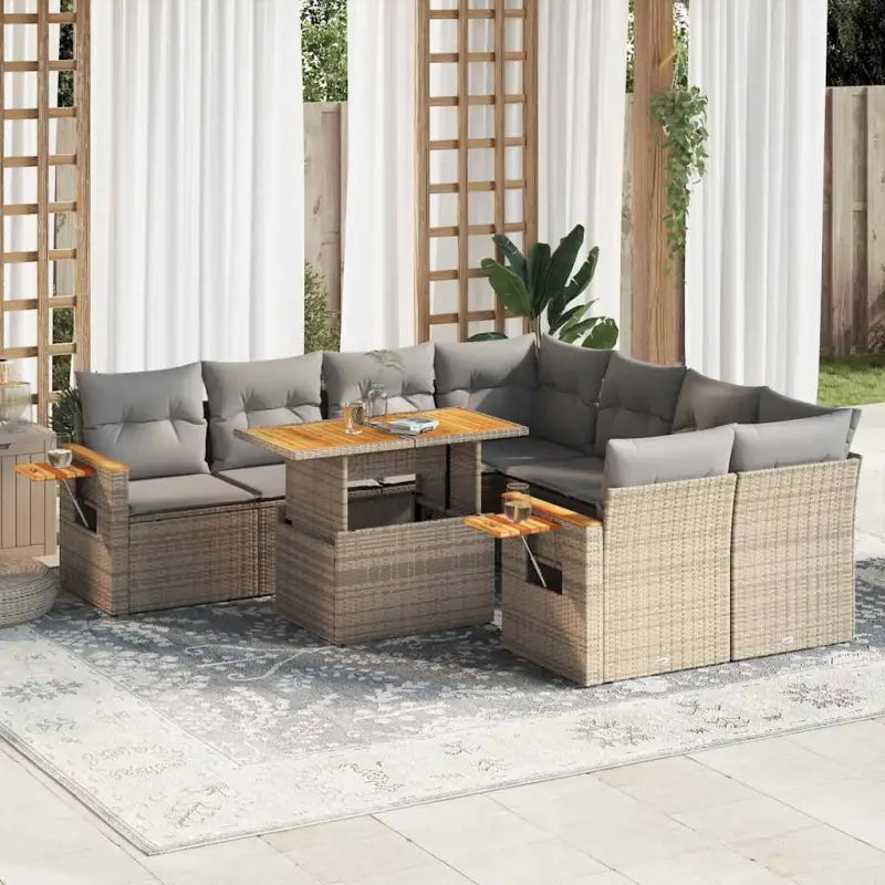 Lounge set in beige materiaal met gepoedercoat staal en comfortabele afmetingen - Beige en grijs / met opbergruimte