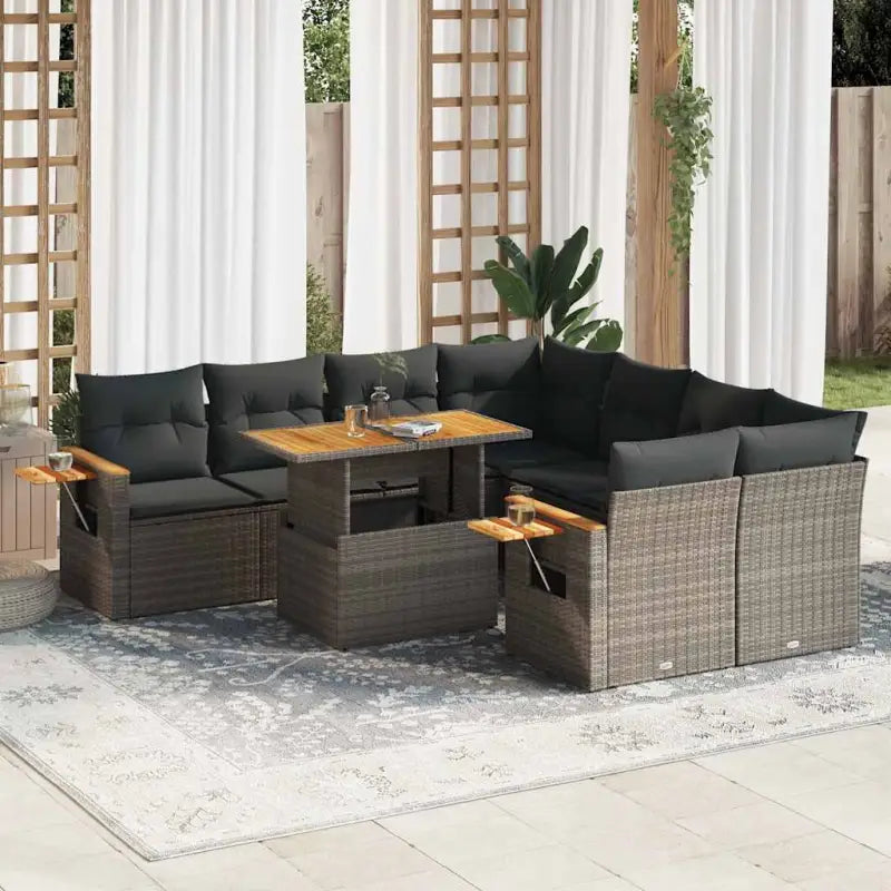 Lounge set in beige materiaal met gepoedercoat staal en comfortabele afmetingen - Grijs / met opbergruimte - Tuinsets