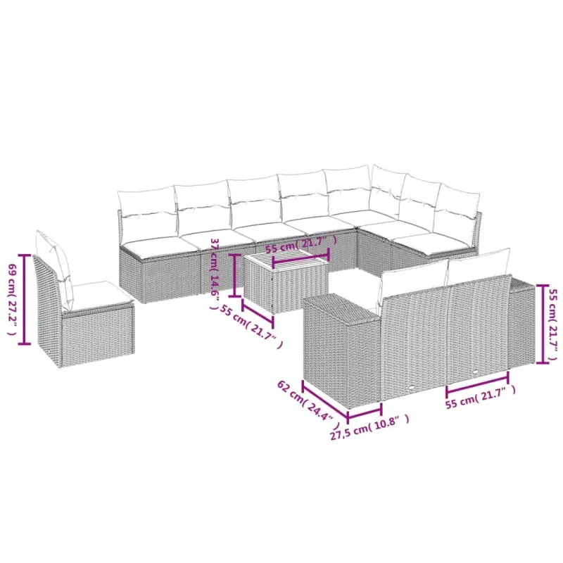 Lounge set in grijs materiaal met gepoedercoat staal afmetingen - Grijs - Tuinsets