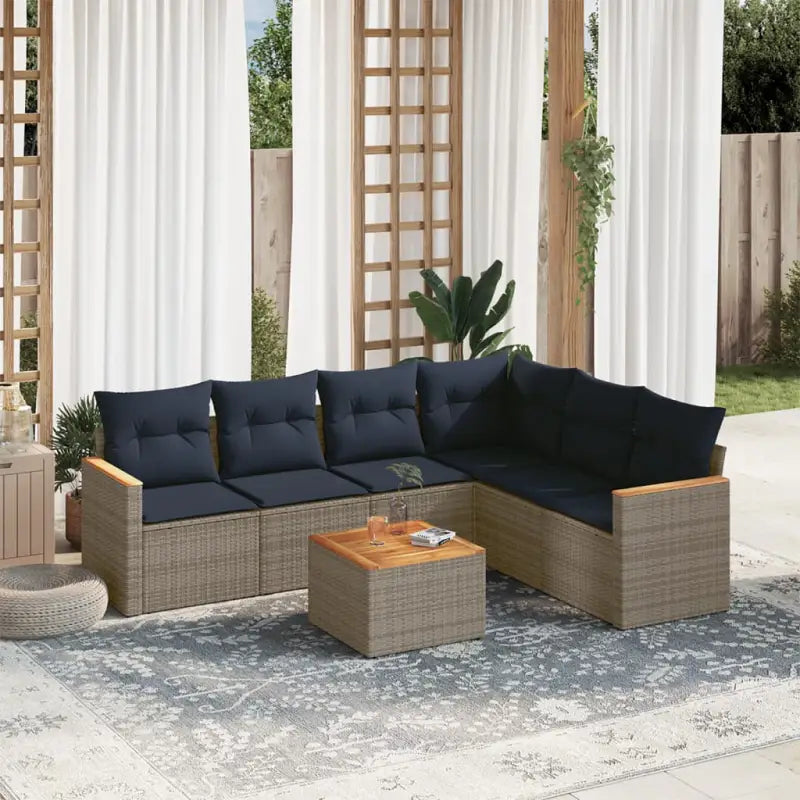 Lounge set in grijs materiaal met waterdichte tas en gepoedercoat staal - Grijs en blauw / Met tafel - Tuinsets
