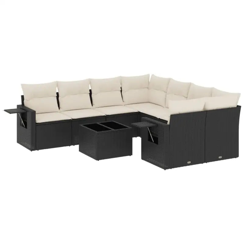 Lounge set in zwart materiaal met gepoedercoat staal en afmetingen - Tuinsets