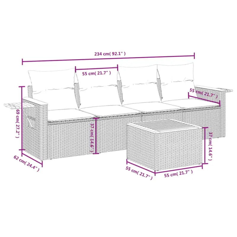 Lounge set met poly rattan en beige materiaal voor tuin en terras - Tuinsets