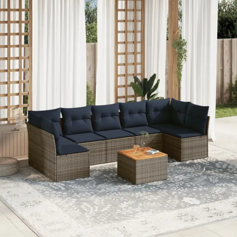 Lounge set met poly rattan en gepoedercoat staal voor tuin of terras - Grijs / Tafel + 2x hoek + 5x midden - Tuinsets