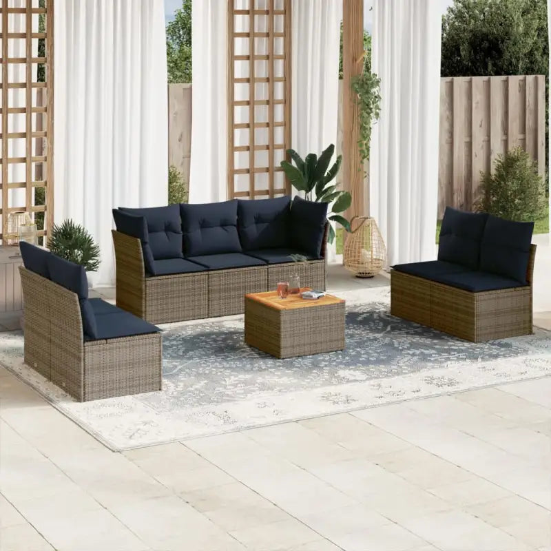 Lounge set met poly rattan en gepoedercoat staal voor tuin of terras - Grijs / Tafel + 5x midden + 2x hoek - Tuinsets
