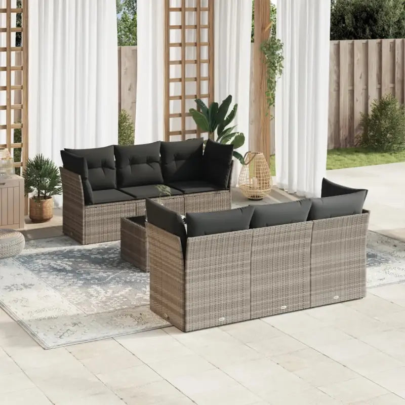 Lounge Set met Waterdichte Tas en Gepoedercoat Staal in Beige - Lichtgrijs / Tafel + 4x hoek + 2x midden - Tuinsets