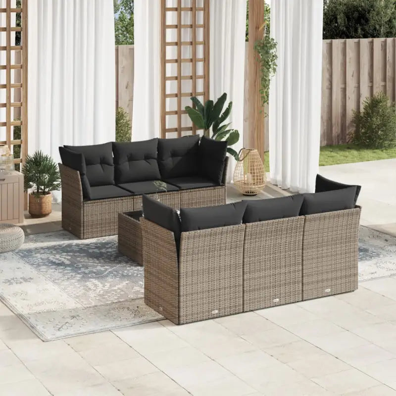 Lounge Set met Waterdichte Tas en Gepoedercoat Staal in Beige - Grijs / Tafel + 4x hoek + 2x midden - Tuinsets