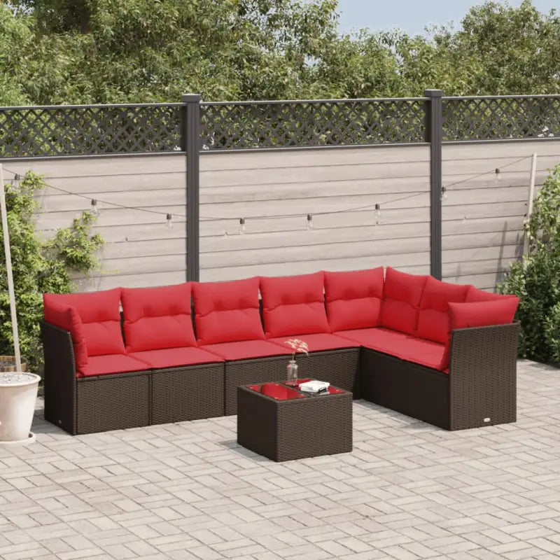 Lounge set van poly rattan met waterdichte tas en gepoedercoat staal - Bruin / Met tafel - Tuinsets