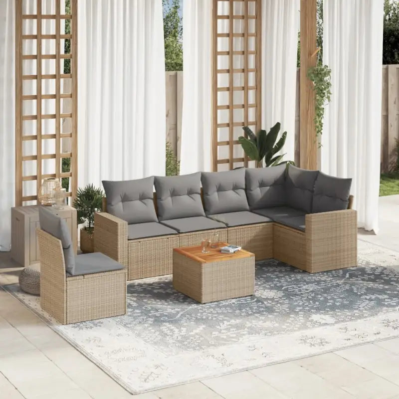 Lounge set van zwart gepoedercoat staal voor jouw tuin of terras - Beige en grijs / 3x midden + Tafel + hoek - Tuinsets