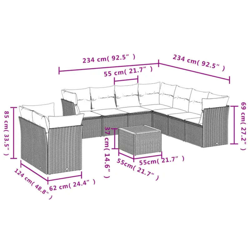 Lounge tuinaanbieding met poly rattan en gepoedercoat staal afmetingen - Tuinsets