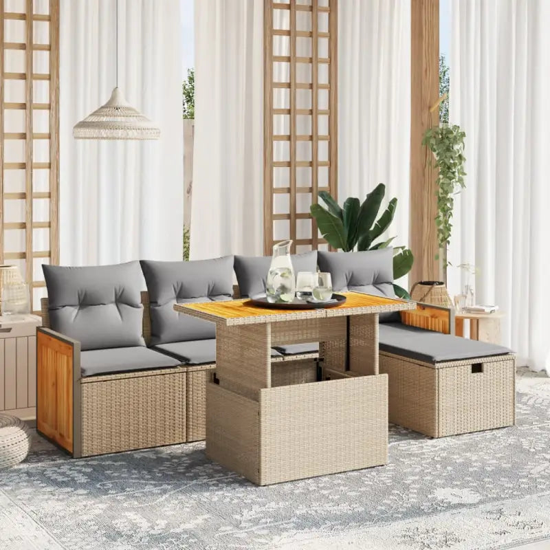 Lounge Tuinset in beige materiaal met gepoedercoat staal afmetingen - Beige en grijs / zonder opbergruimte - Tuinsets