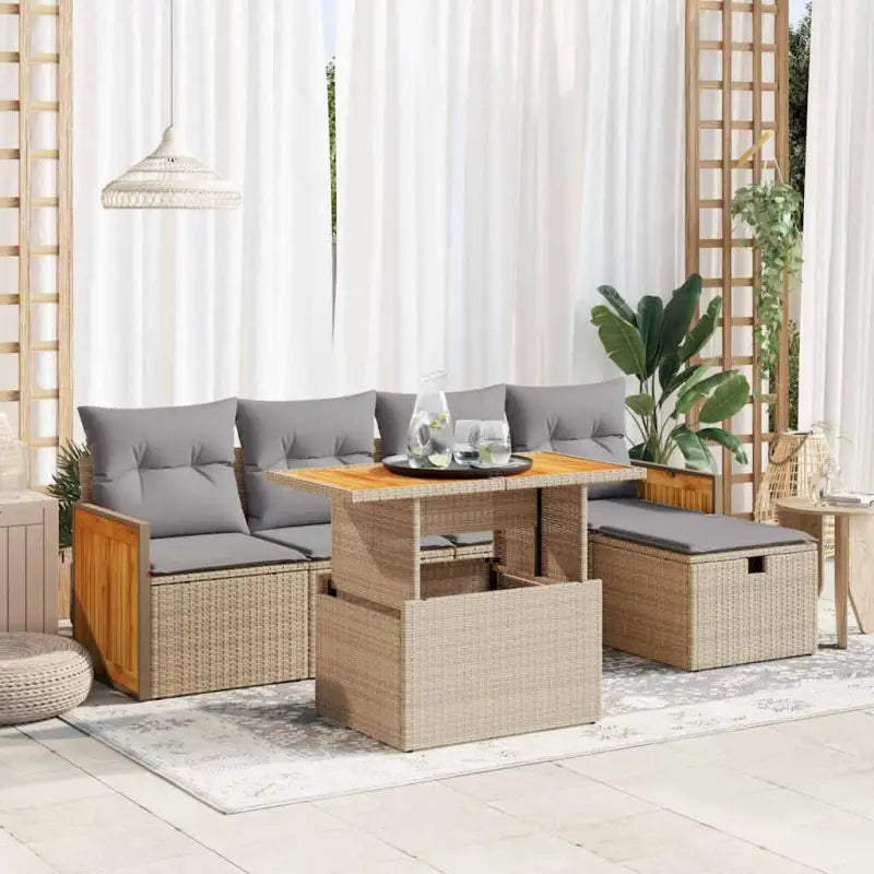 Lounge Tuinset in beige materiaal met gepoedercoat staal afmetingen - Beige en grijs / met opbergruimte - Tuinsets