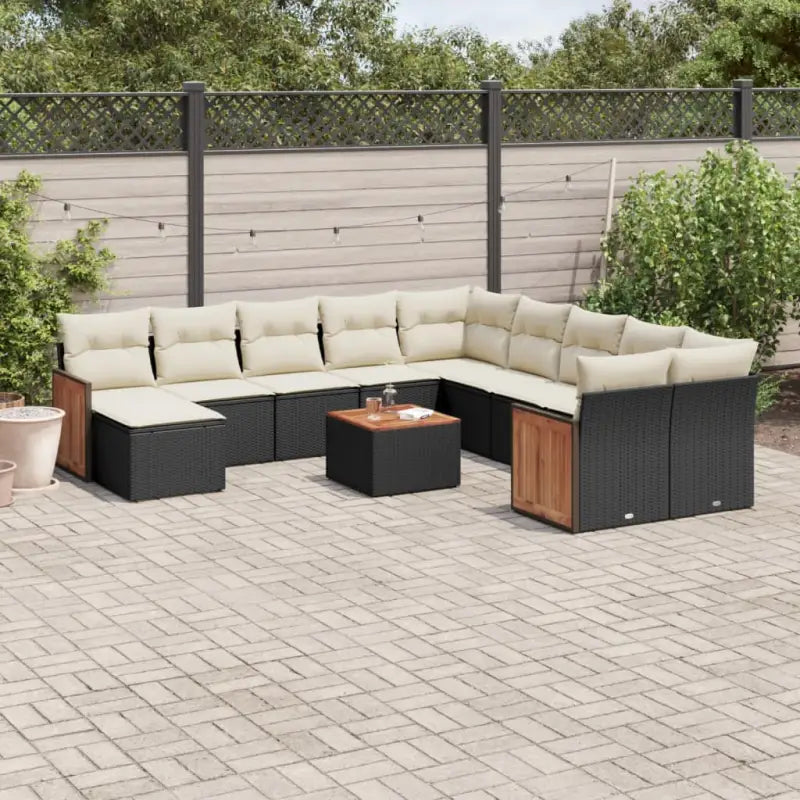 Lounge Tuinset in beige materiaal met gepoedercoat staal afmetingen - Zwart en crème / Met tafel - Tuinsets