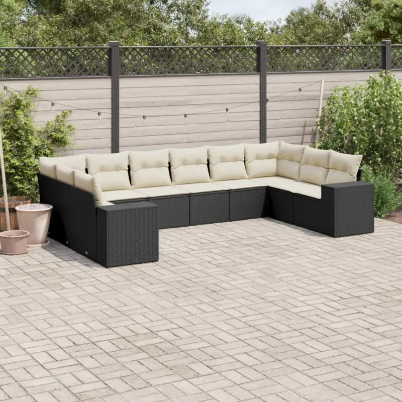 Lounge Tuinset in Beige met Gepoedercoat Staal Afmetingen - Zwart en crème / Met tafel - Tuinsets