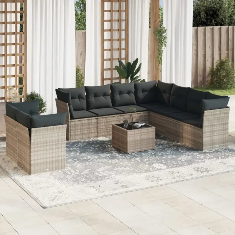Lounge Tuinset in Beige met Gepoedercoat Staal en Waterdichte Tas - Lichtgrijs / Met tafel - Tuinsets