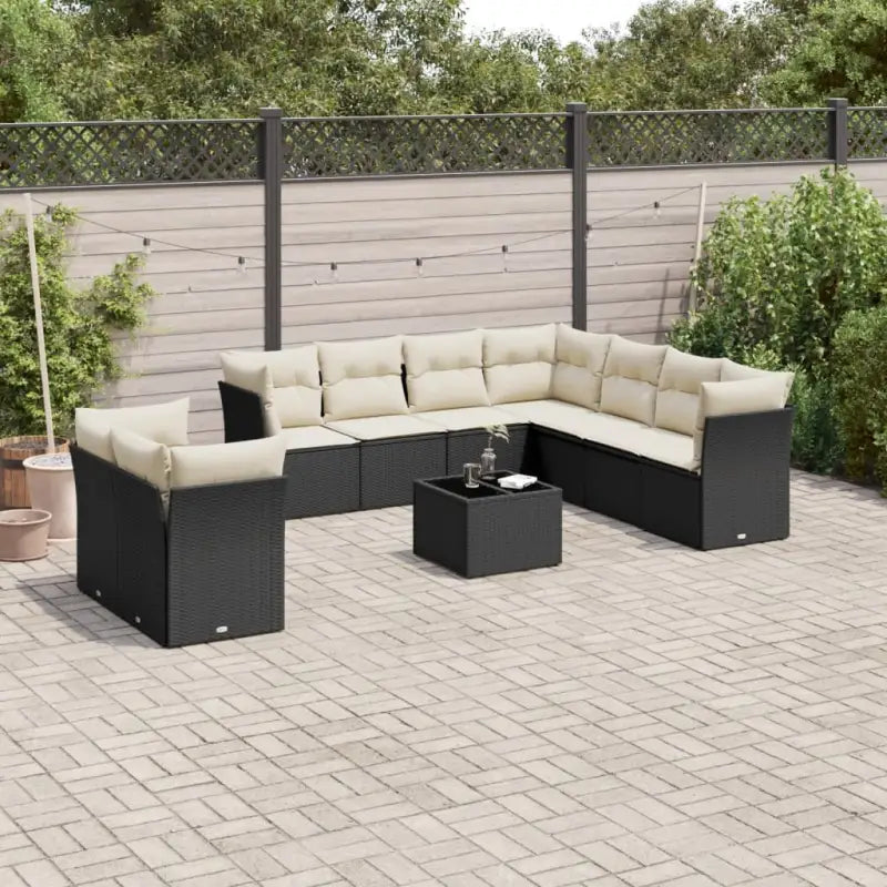 Lounge Tuinset in Beige met Gepoedercoat Staal en Waterdichte Tas - Zwart en crème / Met tafel - Tuinsets