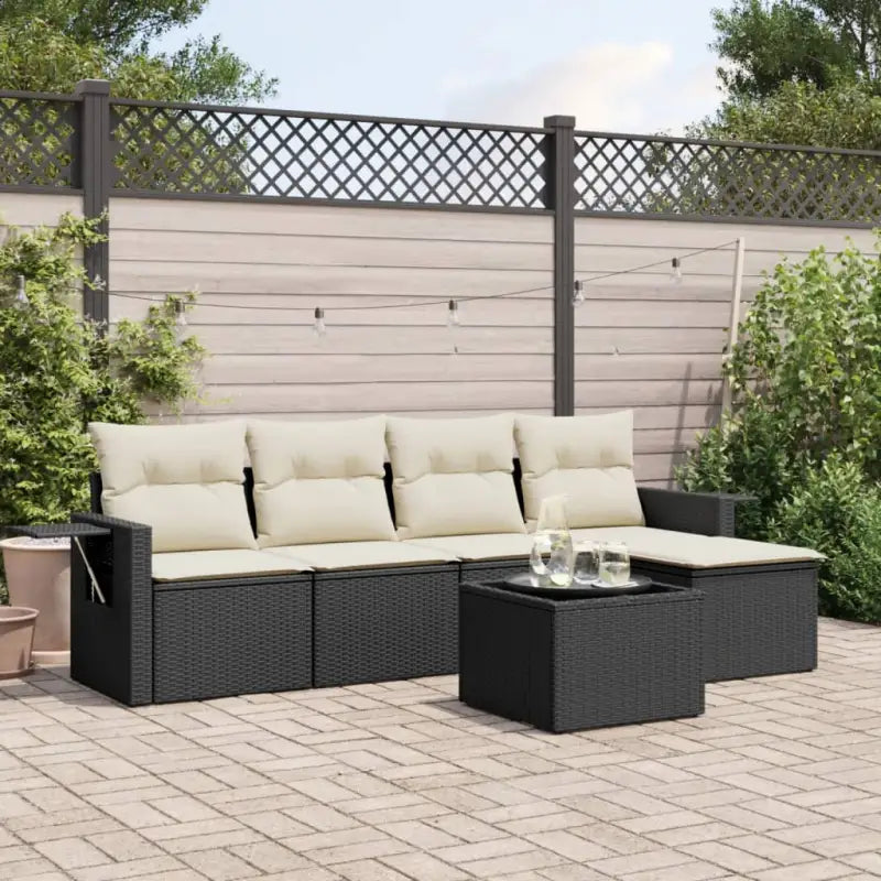 Lounge Tuinset in Beige van Gepoedercoat Staal met Afmetingen - Zwart en crème / Met tafel - Tuinsets