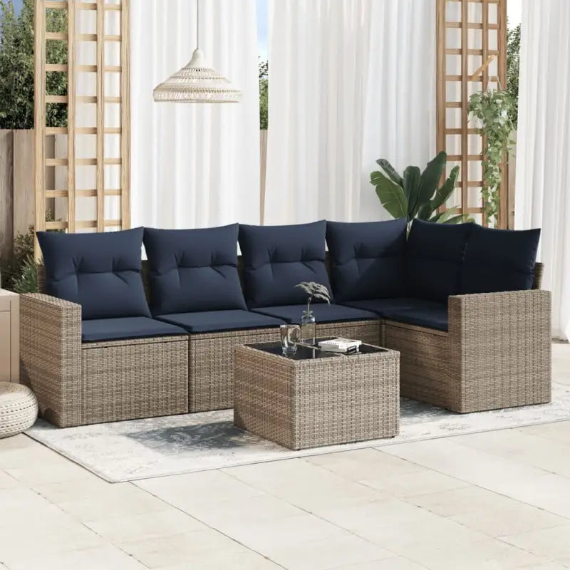 Lounge Tuinset in Bruin met Gepoedercoat Staal en Afmetingen - Beige en grijs / Met tafel - Tuinsets